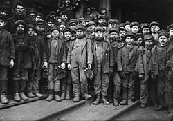 Breaker boys: child workers who broke down coal at a mine in South Pittston, Pennsylvania, United States in the early 20th century