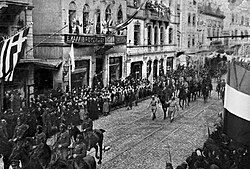 Allied occupation troops marching at the Grande Rue de Péra (İstiklal Avenue)