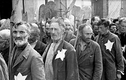 Jewish forced labourers during the Holocaust in Mogilev, German-occupied Belarus, July 1941.