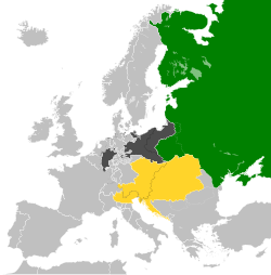 Map of Europe, highlighting the Holy Alliance, formed in 1815, in 1840