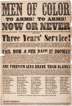 Printed broadside, calling all men of color to arms, 1863