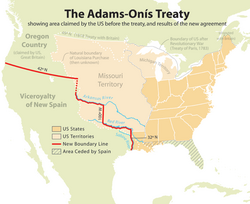 Map showing the results of the Adams–Onís Treaty of 1819