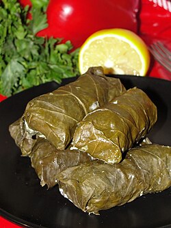 Grape leaves in cuisine (dolma)