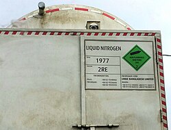 A container vehicle carrying liquid nitrogen