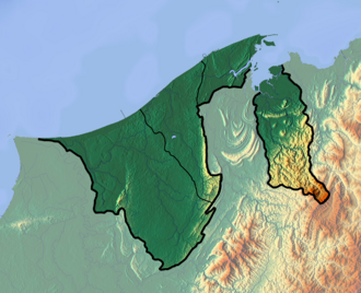 A topographic and geographic limits map of Brunei