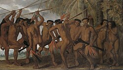Dance of the Tarairiú, oil on canvas by Albert Eckhout (17th century). The Captaincy of Pernambuco was the birthplace of Indigenous slavery in Brazil.[30]