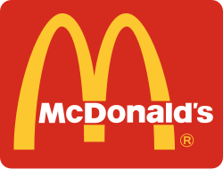 Corporate logo on red background with the wordmark, used in the 1990s and 2000s