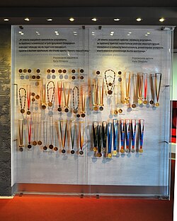 A collection of medals won by Polish athletes, at the Museum of Sport and Tourism in Warsaw