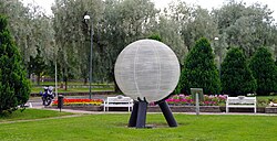 2.5-m representation of Neptune, by the river Söderhamnsån in Söderhamn