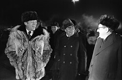 Gerald Ford, Andrei Gromyko, Leonid Brezhnev and Henry Kissinger speaking informally at the Vladivostok Summit in 1974