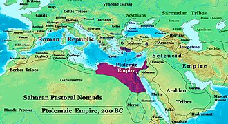 Ptolemaic Empire in 200 BC, alongside neighboring powers