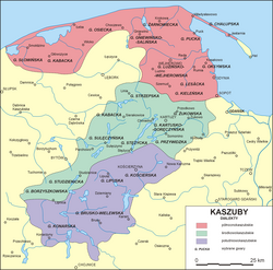 Kashubian dialects area in the early 20th century