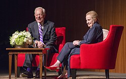Bob Schieffer and Madeleine Albright at the LBJ Presidential Library in 2017