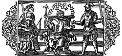 A 16th-century depiction of Norse gods by Olaus Magnus: from left to right, Frigg, Odin, and Thor