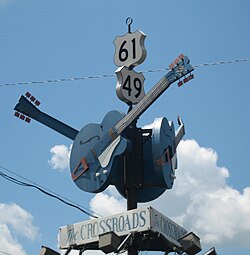 The legendary "Crossroads" at Clarksdale inspired the song Cross Road Blues.