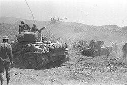 Israeli tanks advancing on the Golan Heights. June 1967