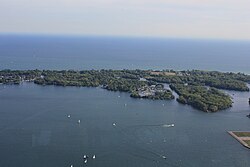 View of the Toronto Islands, an island chain that bounds Toronto's Inner Harbour
