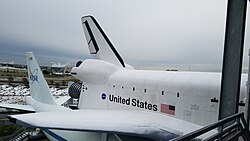 Space Shuttle Independence replica covered in snow, 2017