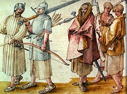 Gaelic Irish soldiers in the Low Countries, from a drawing of 1521 by Albrecht Dürer