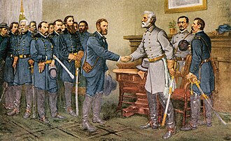 Defeated by Grant, Lee surrendered at Appomattox Court House.