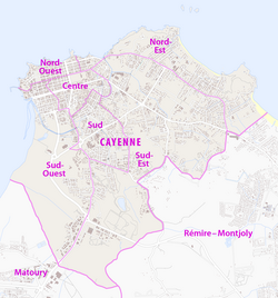The commune of Cayenne with its former cantons in the early 2010s. (note: the cantons were abolished in 2015)