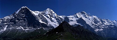 The Eiger (shown along with the Mönch and the Jungfrau) has the tallest north face in the Alps.