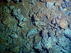 Hydrothermal vent fluids cause chemical reactions that precipitate out minerals that form sediments on the surrounding seafloor.