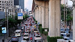 Traffic jams, seen here on Phahonyothin Road, are common in Bangkok.