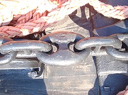 Massive anchor chain for large ships. The weight of the chain is vital for proper holding of the anchor.[1]