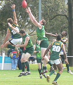 Mike Finn of Ireland attempts a contested pack mark overhead in the 2008 AFL International Cup