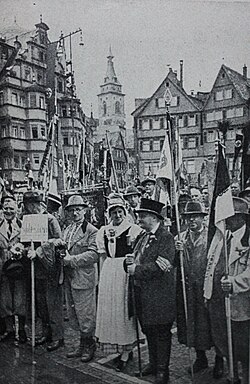 Stuttgart Marktplatz on German Hiking Day (German: Deutscher Wandertag), 1938