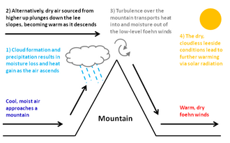 The causes of the Foehn effect in the lee of mountains (adapted from:[1])