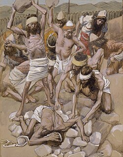 The Sabbath-breaker Stoned. Artistic impression of episode narrated in Numbers 15. James Tissot c.1900