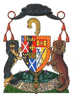 Coat of Arms of Iain R. Torrance, former Moderator, illustrating the Geneva bonnet and the crozier of St. Fillan