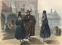 White Mexican women wearing the mantilla, painting by Carl Nebel, 1836