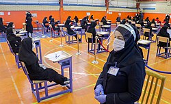 Students take end-of-year exams in Tabriz, Iran, during the pandemic.