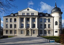 Former Kaiser Wilhelm Institute for Chemistry building in Berlin. Badly damaged by bombing during World War II, it was restored and became part of the Free University of Berlin in 1948. It was renamed the Otto Hahn Building in 1956, and the Hahn-Meitner Building in 2010.[46][47]