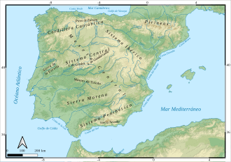 A topographic map of the Iberian Peninsula