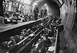 Aldwych tube station in London being used as a bomb shelter in 1940