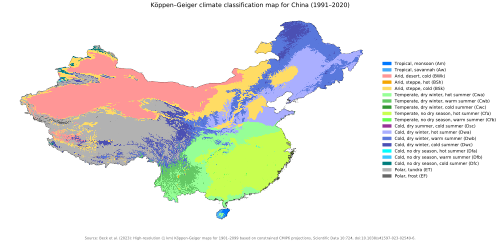 Köppen climate types of mainland China