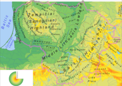 Physical map and geomorphological subdivision of Lithuania