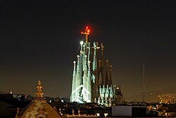 Sagrada Família church at night, designed by Gaudí