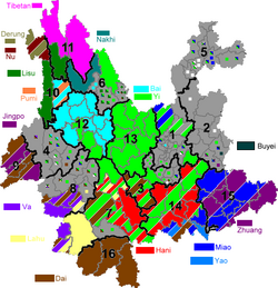 Major autonomous areas within Yunnan (excluding Hui)
