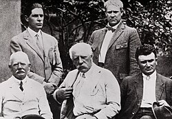 The Armenia commission of the League of Nations. From left, on the first row are Georges Carle, Fridtjof Nansen and C.E. Dupuis. In the background are Pio Le Savio (left) and Vidkun Quisling (right).