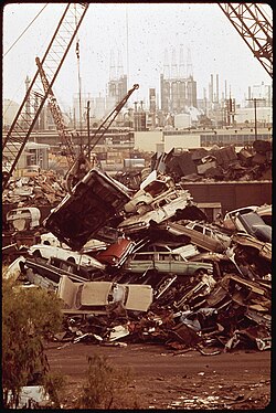 Wrecked automobiles gathered for smelting