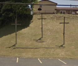 Crosses used for mock crucifixions during Holy Week at Calvary Baptist Church, in Oak Hill, WV