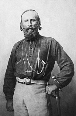 Giuseppe Garibaldi, leader of the Italian Legion and Uruguayan Navy. Garibaldi, celebrated as one of the greatest generals of modern times[8] and as the "Hero of the Two Worlds" because of his military enterprises in South America and Europe,[9] fought in many military campaigns that led to Italian unification.