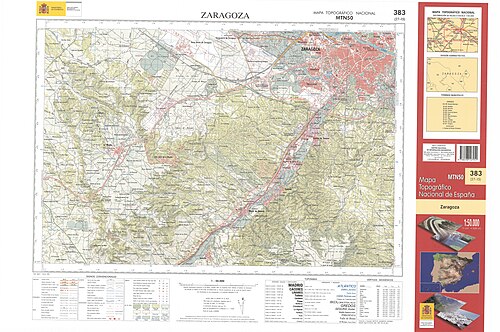 Zaragoza sheet of MTN50 (Spain's National Topographic Map at 1:50,000 scale), at its first digital edition (year 2006).