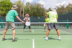 Pickleball is a sport particularly attractive to older players.