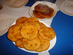 Central Chilean sopaipillas pasadas (soaked), with and without chancaca sauce